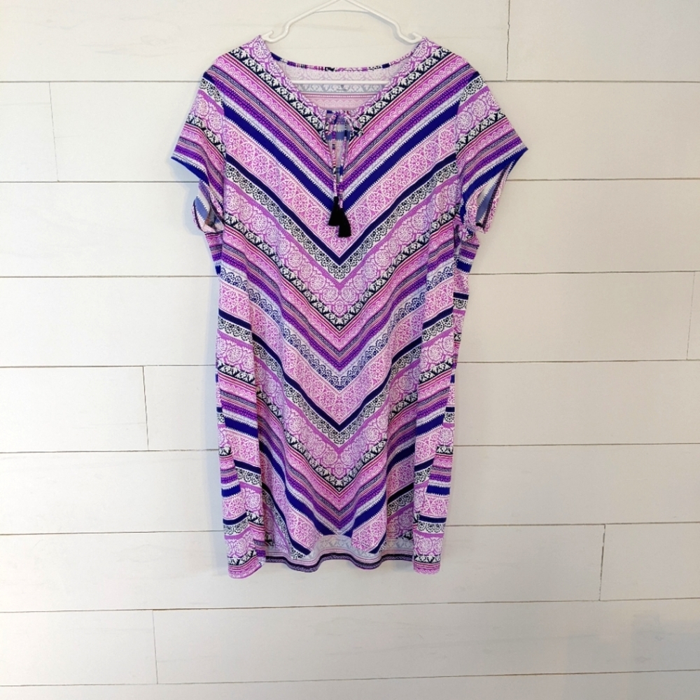 Lands' End Purple & Pink Striped Chevron Tunic Dress
